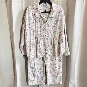 Vtg Lanz of Salzburg Womens 1X Pajama Set Bird Floral Sleepwear Whimsical 19590